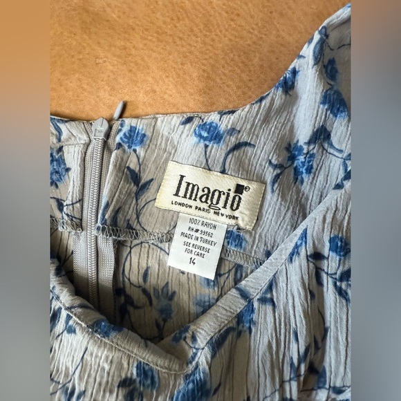 Vintage Imagio Gray And Blue Floral Midi Dress Cottagecore Country Whimsy Sz 14 - Picture 5 of 7